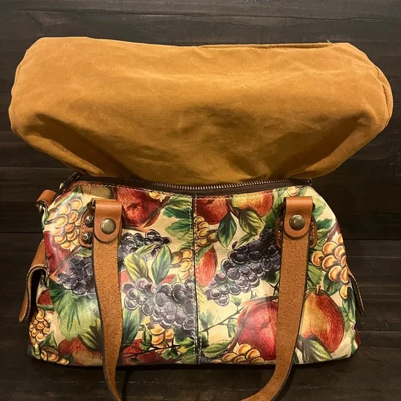 Patricia Nash Winter Fruits Leather Satchel EUC